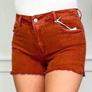 Zenana Outfitters Rust Frayed Jean Shorts